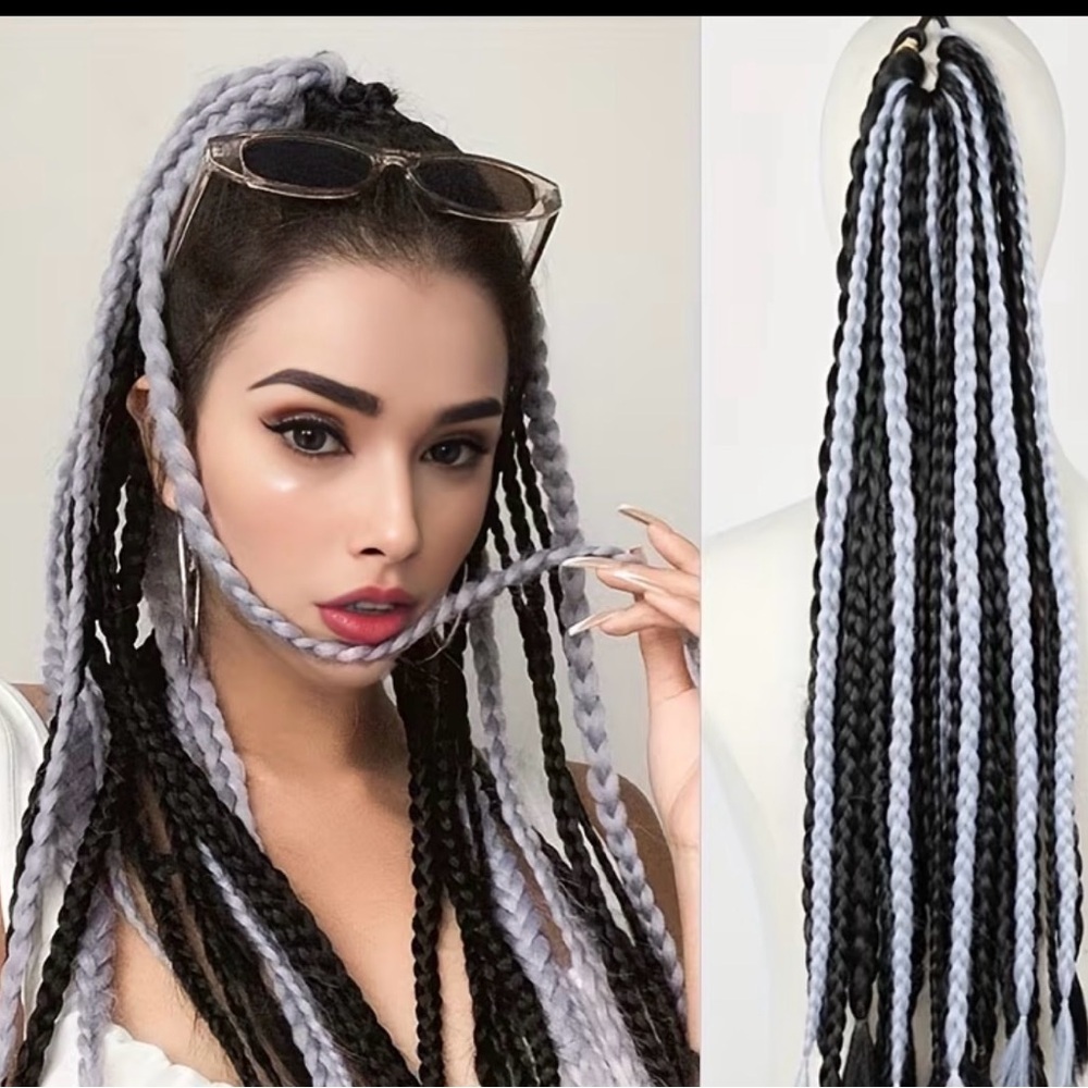 Black and Gray Braided Hair Extension Pony - Picture 2 of 4